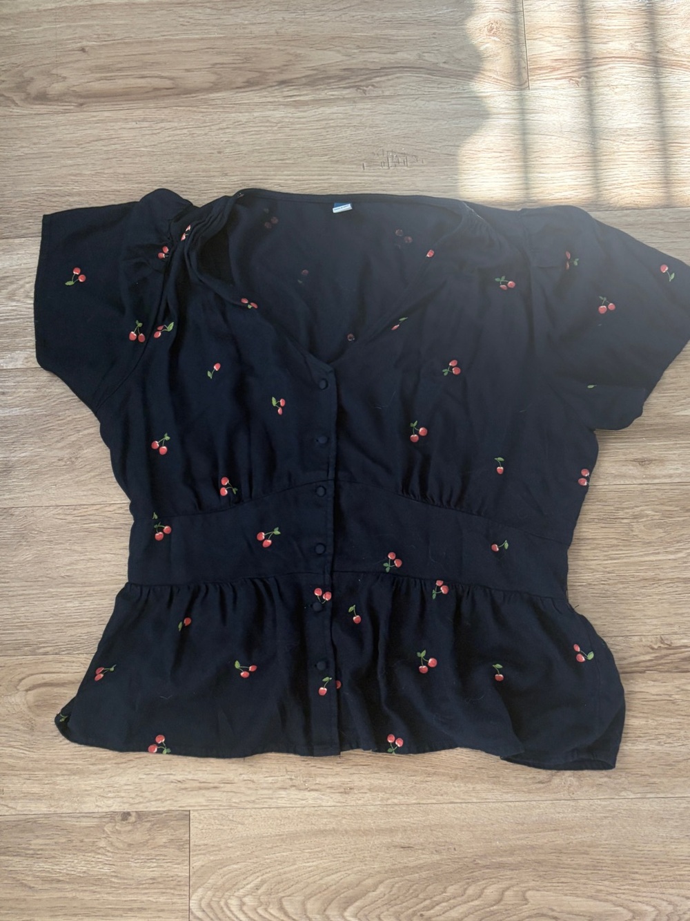 Old Navy Black Cherry-Print Button-Front Peplum Blouse